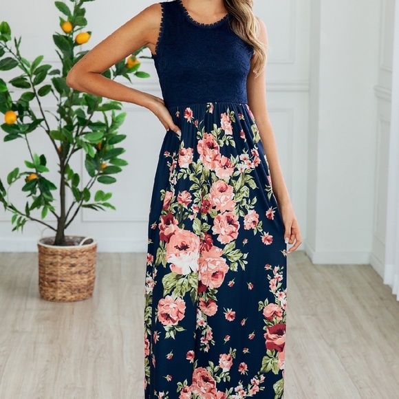 Dresses & Skirts - **LAST ONE-MEDIUM**Navy Floral Lace Dress